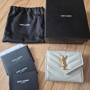 YSL Women's Tri-fold White Leather Wallet